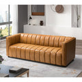 Ulysses Genuine Leather Sofa – Camel Channel-Tufted Luxury Sofa