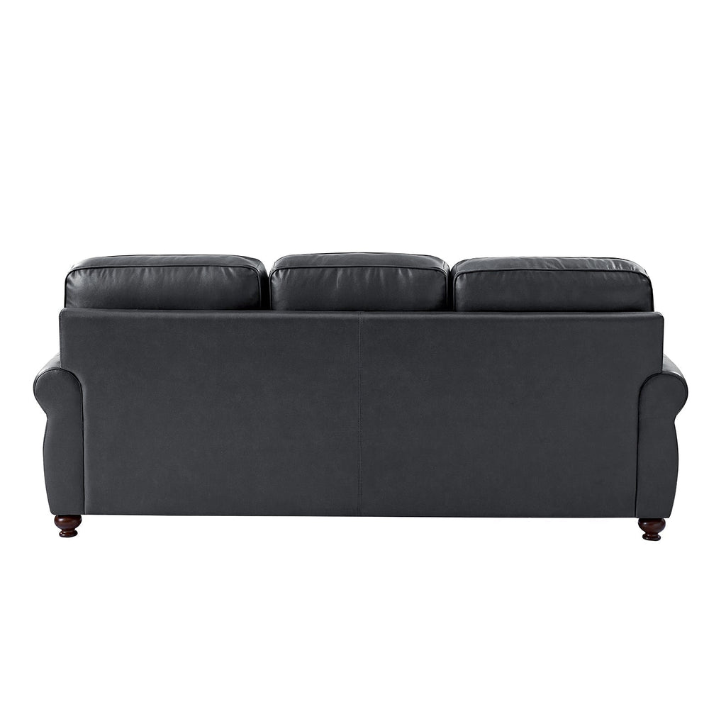 Gerardo Genuine Leather Sofa – Navy Blue Rolled Arm Nailhead Sofa