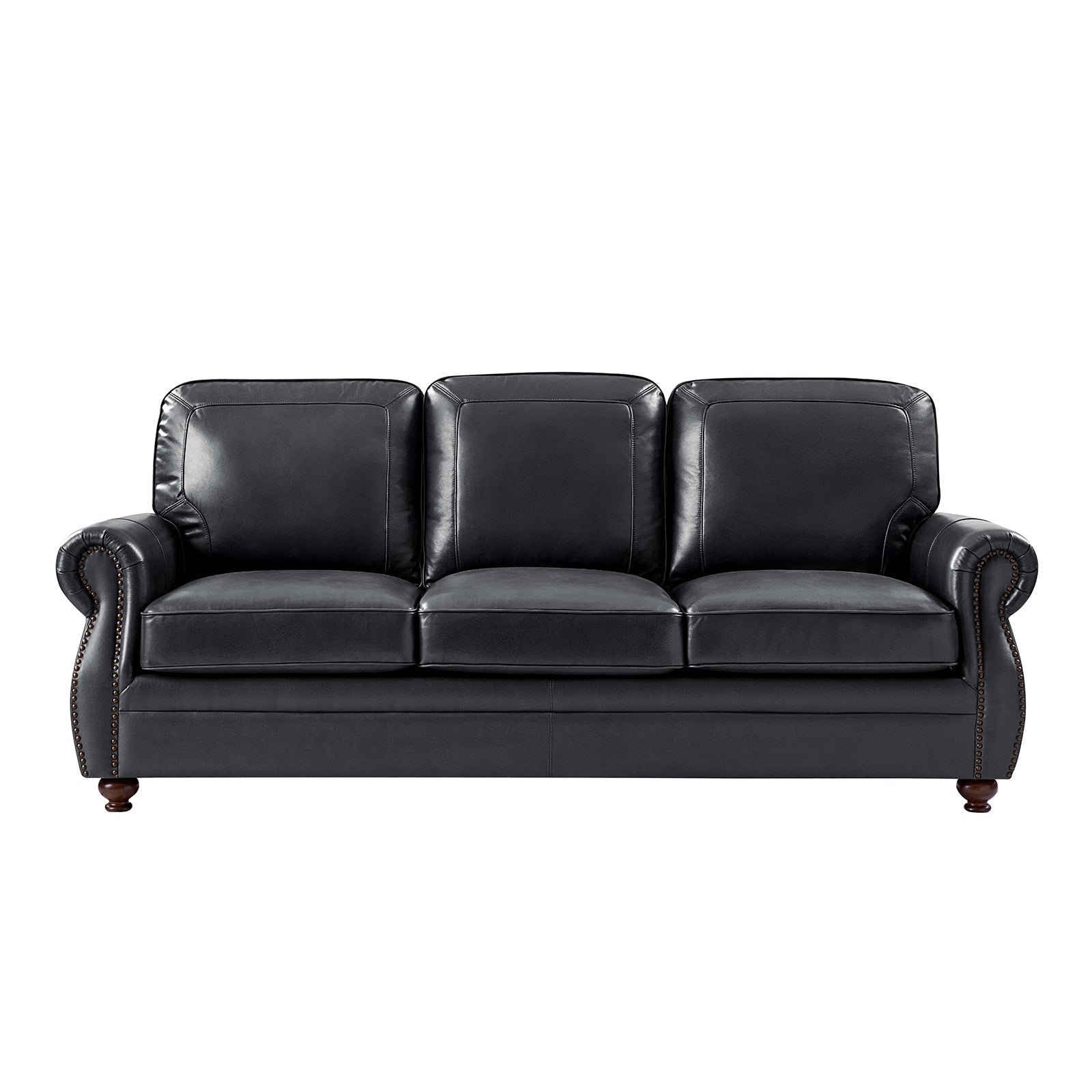 Gerardo Genuine Leather Sofa – Navy Blue Rolled Arm Nailhead Sofa