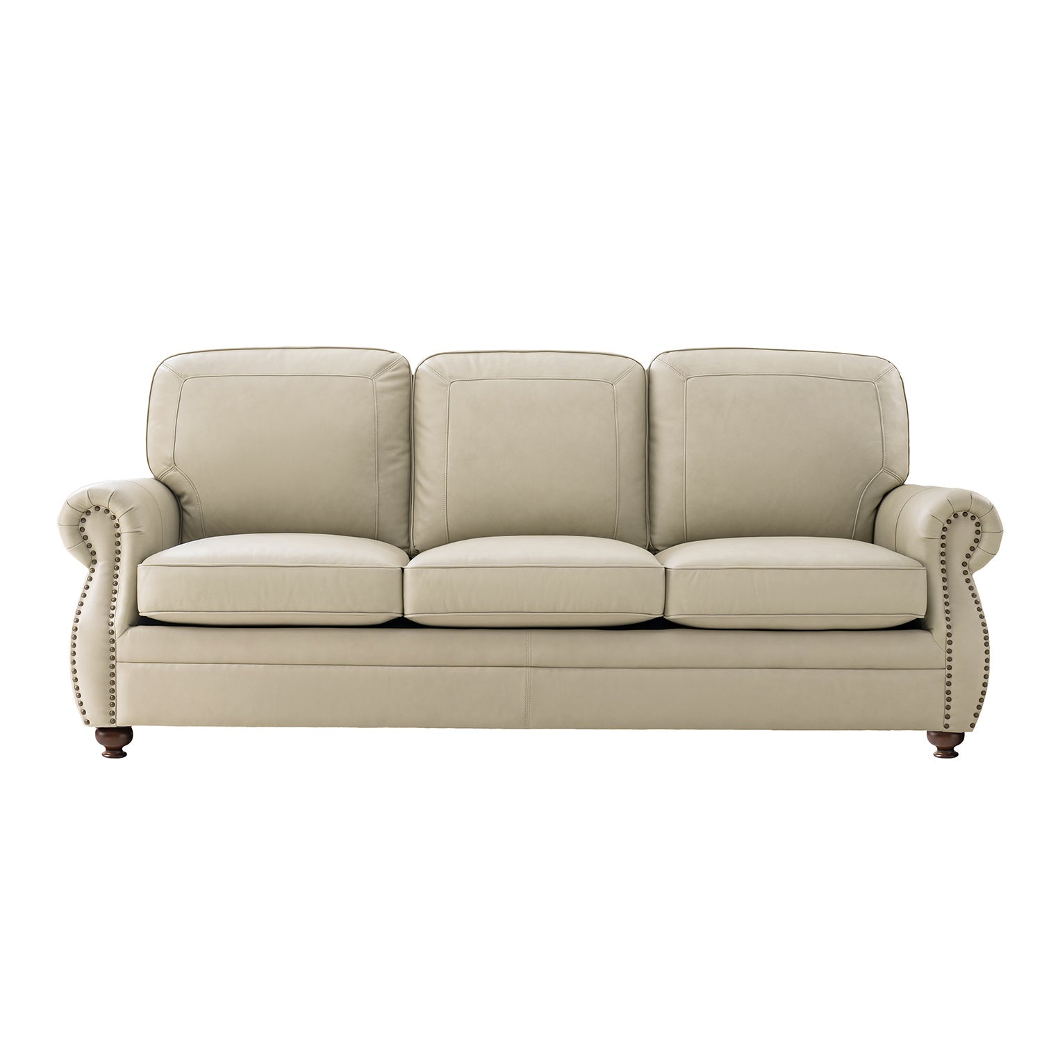 Gerardo Genuine Leather Sofa – Tan Rolled Arm Nailhead Sofa