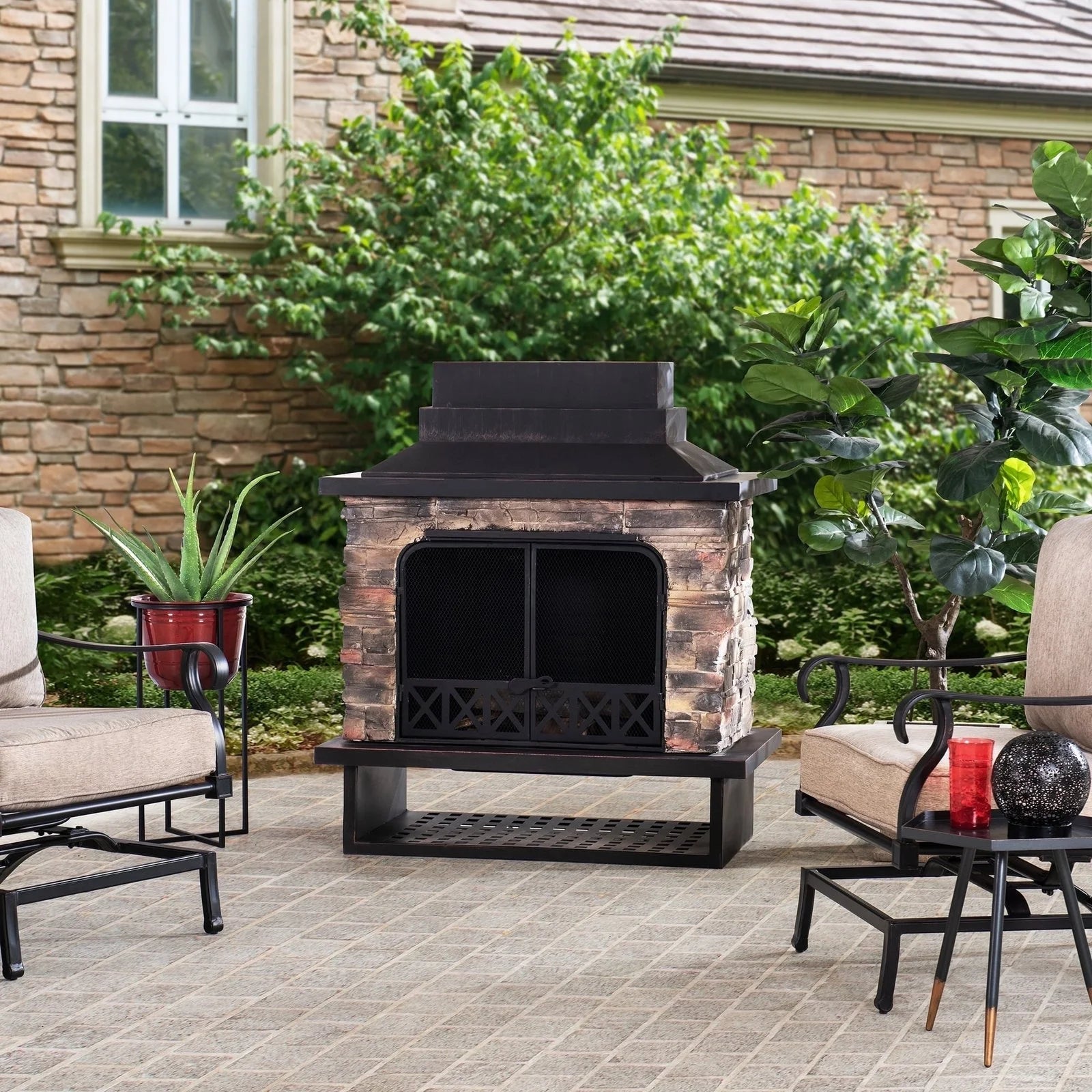 Sunjoy Farmington Wood Burning Fireplaces.