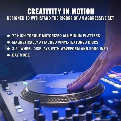 Rane PERFORMER 4-Channel Motorized DJ Controller, 7″ Platters with Displays, Precisions Feel Faders, Stem Split, Advanced FX, Serato DJ Pro Includeds
