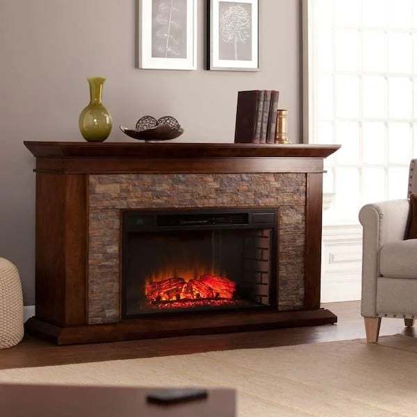 Unbranded Null Ithaca 60 In. W Simulated Stone Electrics Fireplaces