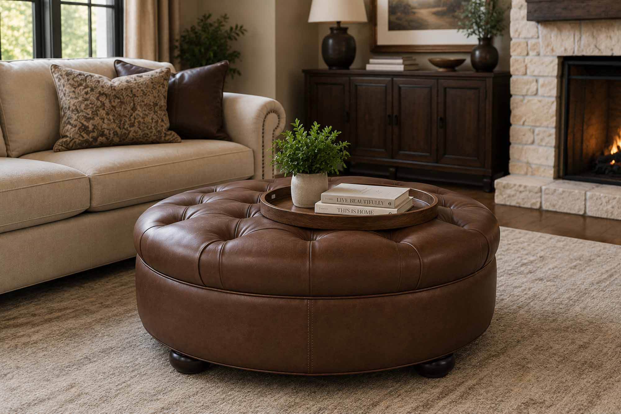 Ashbrook Leather Ottoman