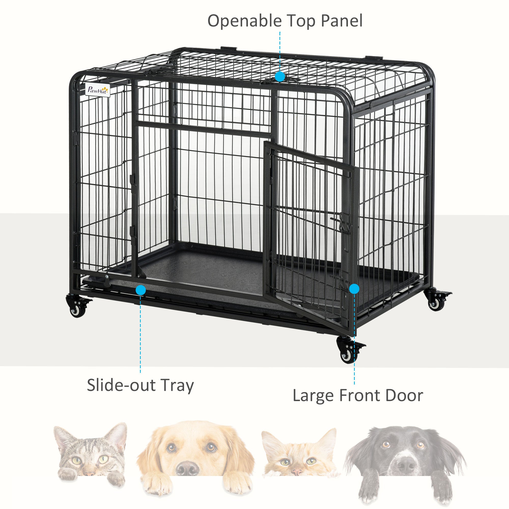Metal Dog Crate Heavy Duty Kennel with Removable