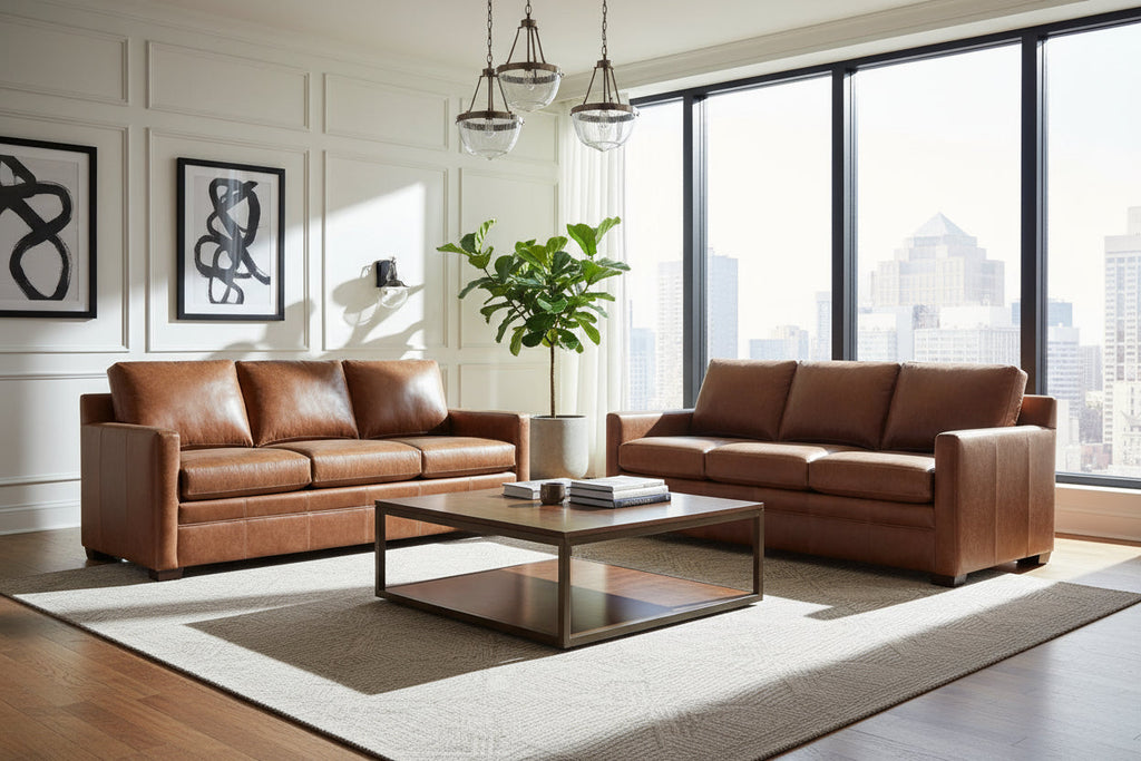Hadley Contemporary Track Arm Leather Sofa Collection
